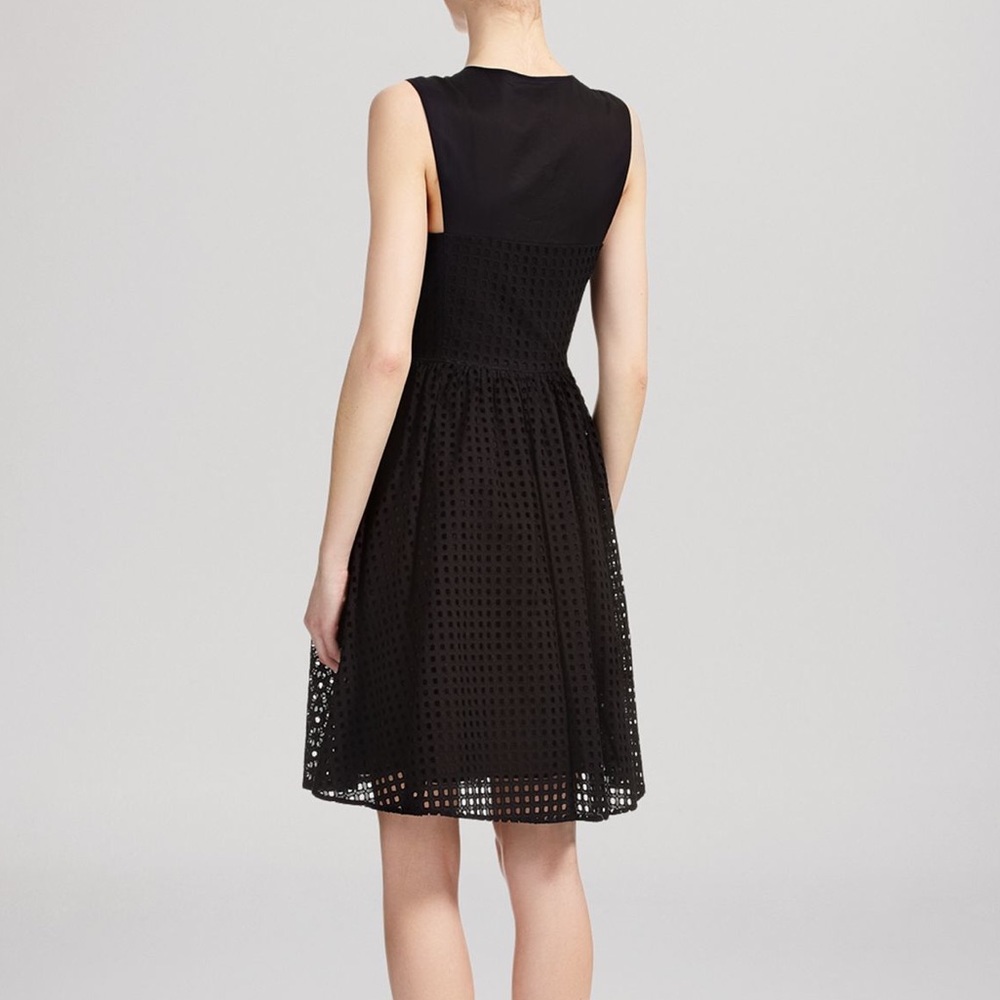 Whistles Lattice Broiderie Lace Sleeveless Fit & Flare Dress Black 6 Knee Length - Picture 2 of 11